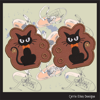 Black Cat ITH Machine Embroidery Shoe Wing Design – Black Cat with Spider Shoe Charms, Halloween Shoe Fashion – 4x4 and 5x7 Hoops (2768)