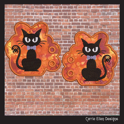 Black Cat ITH Machine Embroidery Shoe Wing Design – Black Cat with Spider Shoe Charms, Halloween Shoe Fashion – 4x4 and 5x7 Hoops (2768)