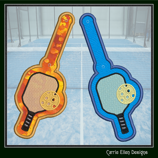 Pickleball ITH Key Fob Machine Embroidery Design | Pickleball Paddle and Ball In-The-Hoop Key Tag Project (2773)