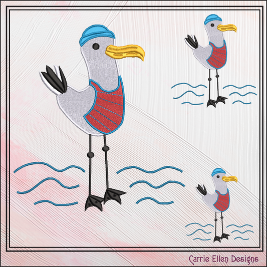 Seagull Machine Embroidery Design, Pirate Ship Crew Embroidery Pattern, Seagull Pirate Sailor Beach Design, 6 Sizes (2782)