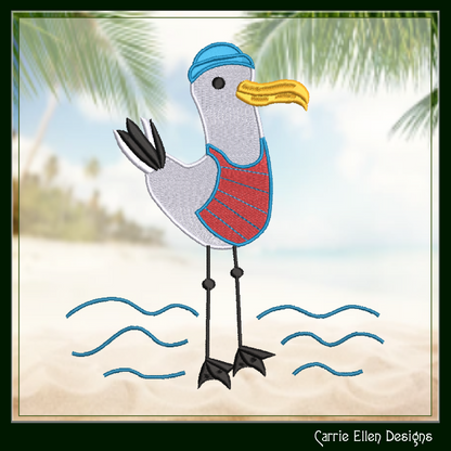 Seagull Machine Embroidery Design, Pirate Ship Crew Embroidery Pattern, Seagull Pirate Sailor Beach Design, 6 Sizes (2782)