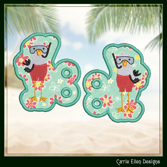 Seagull In The Hoop Shoe Wings – Seagull Diver Machine Embroidery ITH Shoe Charms, Sea Bird With Snorkel (2787)