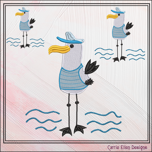 Seagull Machine Embroidery Design, Pirate Ship Captain Embroidery Pattern, Seagull Pirate Beach Design, 6 Sizes (2788)