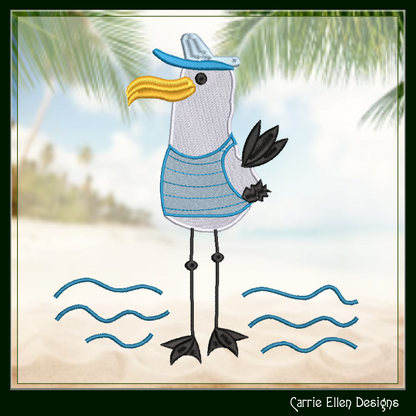 Seagull Machine Embroidery Design, Pirate Ship Captain Embroidery Pattern, Seagull Pirate Beach Design, 6 Sizes (2788)