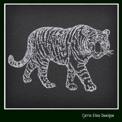 Tiger Machine Embroidery Design Sketch, Animal Embroidery, Stalking Artistic Jungle Cat, 6 Sizes (2795)