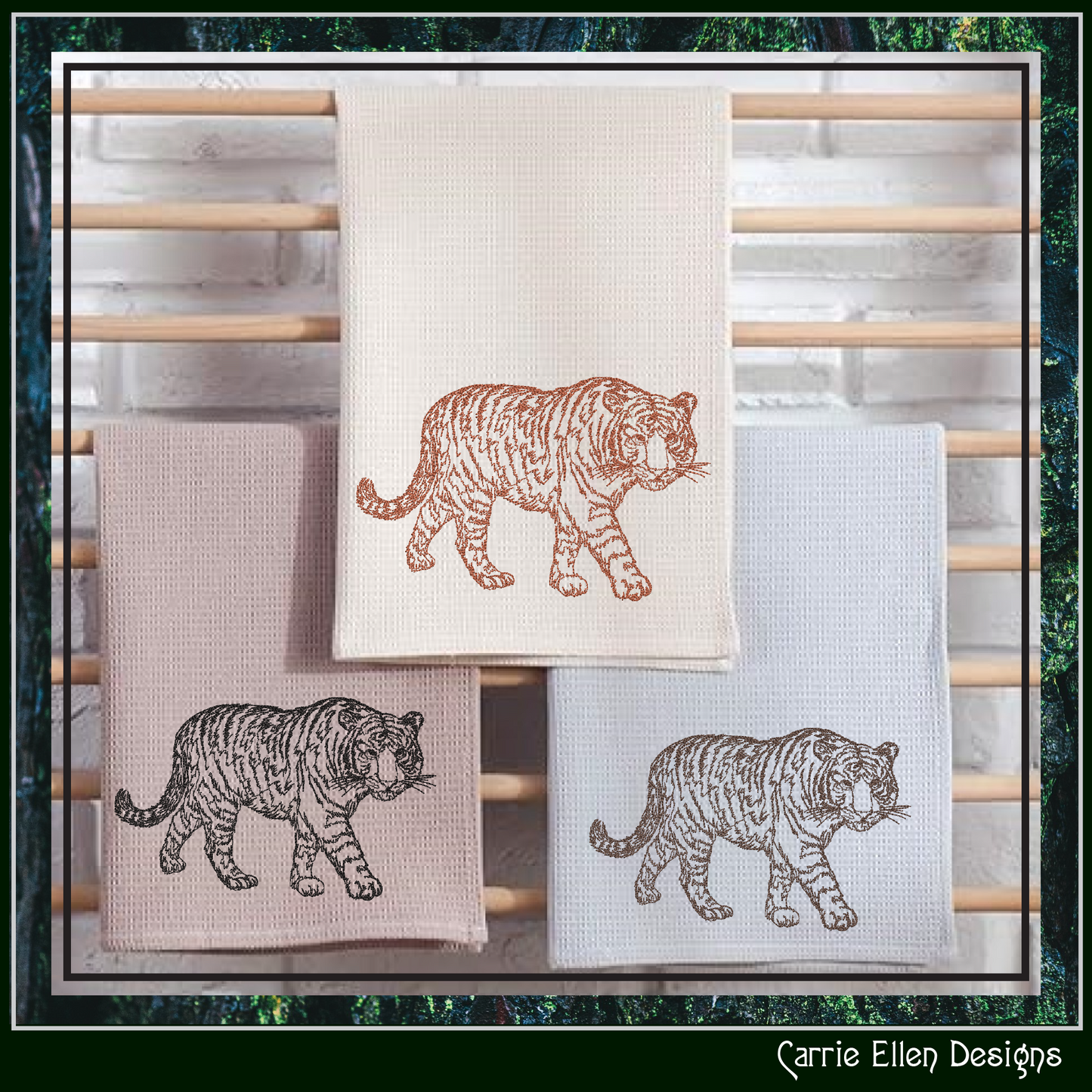 Tiger Machine Embroidery Design Sketch, Animal Embroidery, Stalking Artistic Jungle Cat, 6 Sizes (2795)