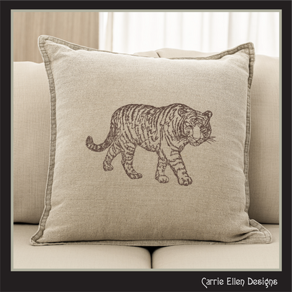 Tiger Machine Embroidery Design Sketch, Animal Embroidery, Stalking Artistic Jungle Cat, 6 Sizes (2795)