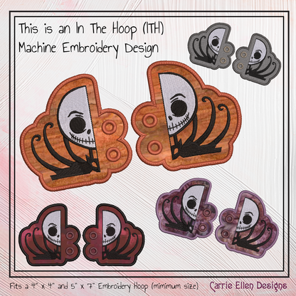Jack Skellington ITH Shoe Wings Design – Halloween Theme Machine Embroidery Shoe Charms, In The Hoop Pattern Nightmare Before Christmas (2802)