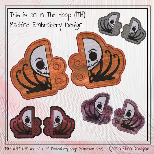 Jack Skellington ITH Shoe Wings Design – Halloween Theme Machine Embroidery Shoe Charms, In The Hoop Pattern Nightmare Before Christmas (2802)