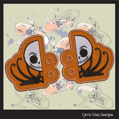 Jack Skellington ITH Shoe Wings Design – Halloween Theme Machine Embroidery Shoe Charms, In The Hoop Pattern Nightmare Before Christmas (2802)
