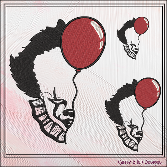 Pennywise the Clown Balloon Machine Embroidery Design – Horror Movie Inspired Pattern, 6 Sizes (2805)