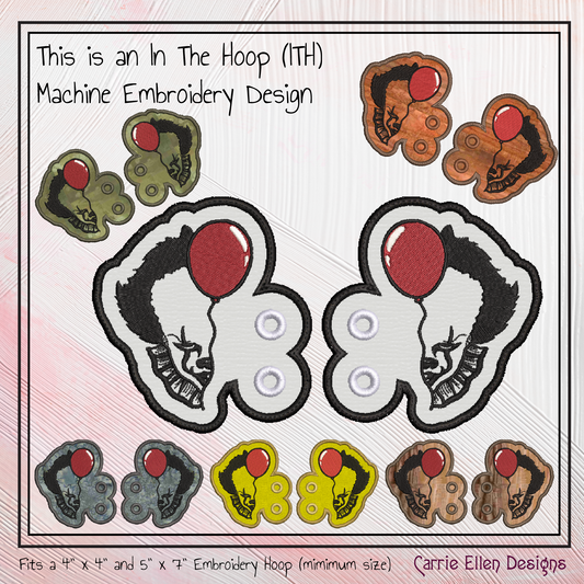 Pennywise The Clown Balloon Shoe Wings ITH Machine Embroidery Design | Horror Inspired Sneaker Accessory | Lace-Up Shoe Charm Embroidery File (2806)