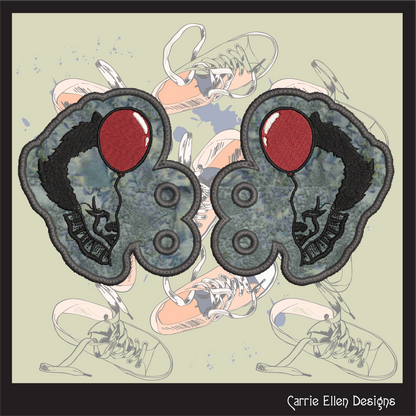 Pennywise The Clown Balloon Shoe Wings ITH Machine Embroidery Design | Horror Inspired Sneaker Accessory | Lace-Up Shoe Charm Embroidery File (2806)