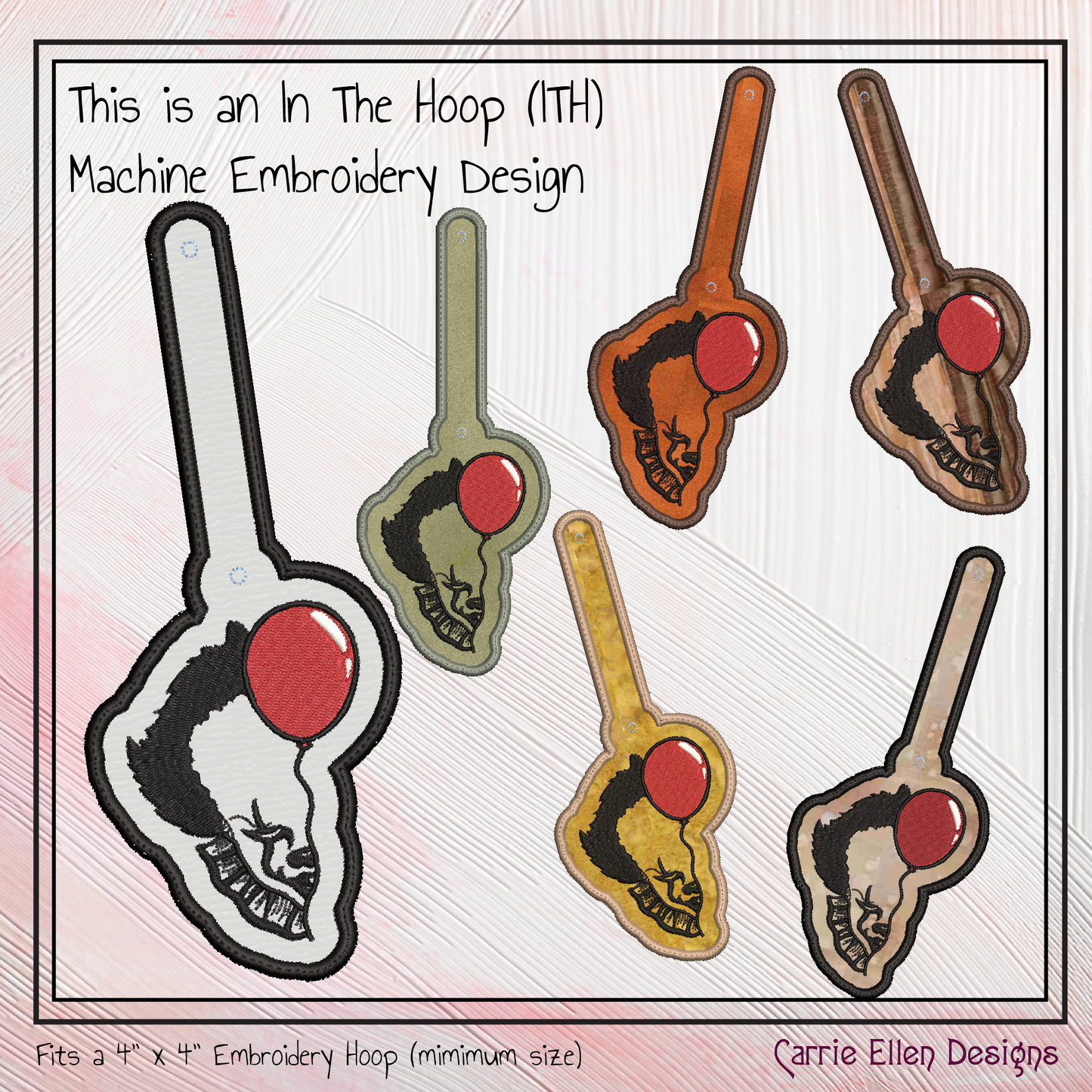 Pennywise Balloon ITH Keychain Machine Embroidery Design | Horror Clown In The Hoop Key Fob Pattern (2807)