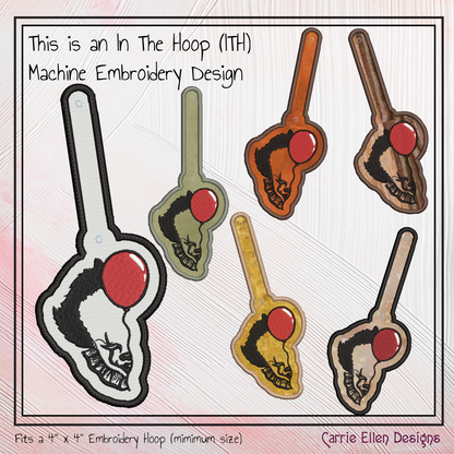 Pennywise Balloon ITH Keychain Machine Embroidery Design | Horror Clown In The Hoop Key Fob Pattern (2807)