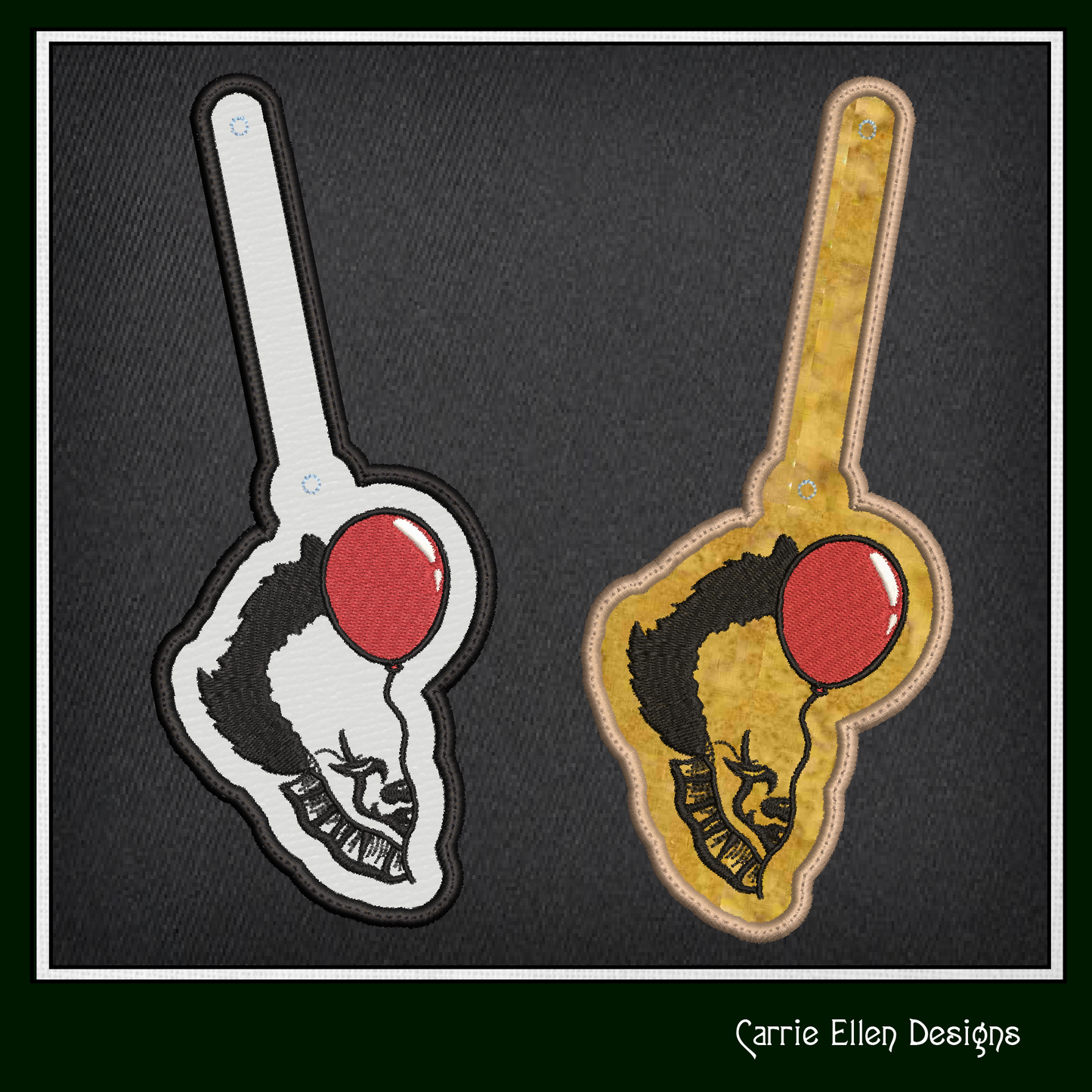 Pennywise Balloon ITH Keychain Machine Embroidery Design | Horror Clown In The Hoop Key Fob Pattern (2807)