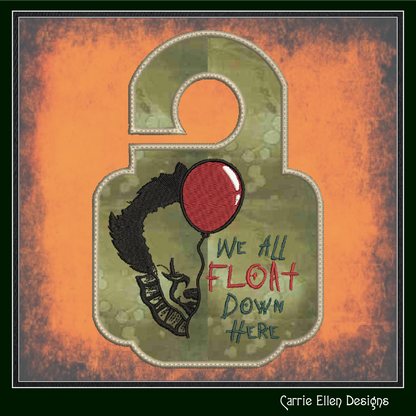 We All Float Down Here ITH Door Hanger Machine Embroidery Design | Pennywise the Clown Door Hanger In The Hoop Pattern (2808)