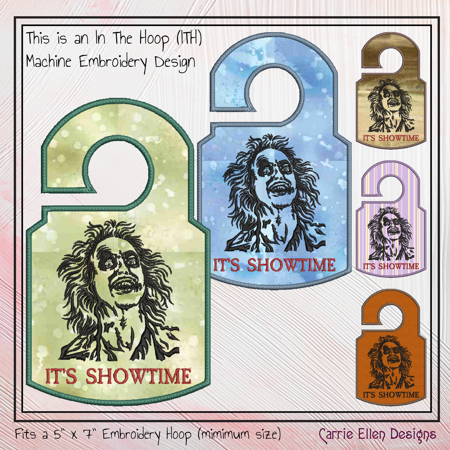 Beetlejuice ITH Door Hanger Embroidery Design, Fan Favorite Character Door Sign, Halloween Movie Character (2819)