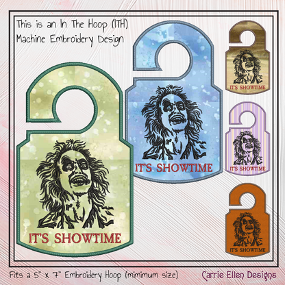Beetlejuice ITH Door Hanger Embroidery Design, Fan Favorite Character Door Sign, Halloween Movie Character (2819)