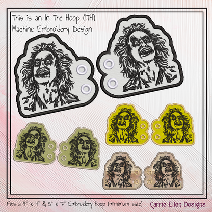 Beetlejuice ITH Shoe Wing Embroidery Design – In The Hoop Character Shoe Charms, Halloween Movie Character (2820)
