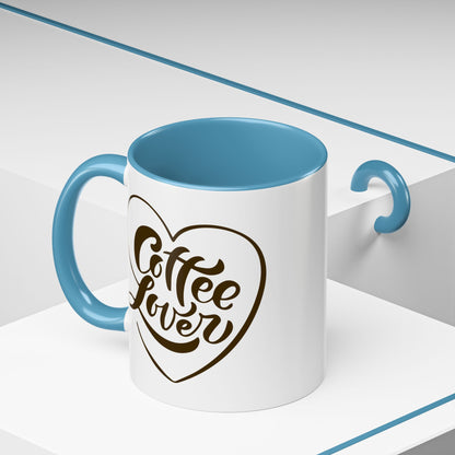 Coffee Lover Color Accent Ceramic Mug – Cute Printed Coffee Gift for Coffeeholics, Baristas, and Caffeine Addicts (P-6061)