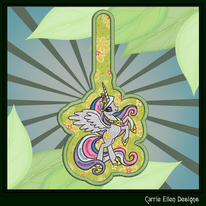 Princess Celestia ITH Key Fob Machine Embroidery Design | My Little Pony Inspired In-The-Hoop Bag Tag Project (2830)