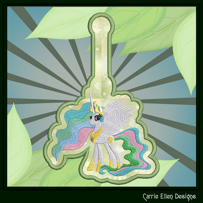 Princess Celestia ITH Key Fob Machine Embroidery Design | My Little Pony Inspired In-The-Hoop Bag Tag Project (2832)