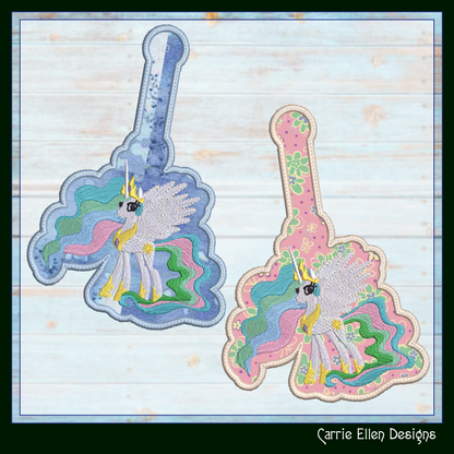 Princess Celestia ITH Key Fob Machine Embroidery Design | My Little Pony Inspired In-The-Hoop Bag Tag Project (2832)