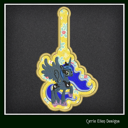 Princess Luna ITH Key Fob Machine Embroidery Design | My Little Pony Inspired In-The-Hoop Bag Tag Project (2835)