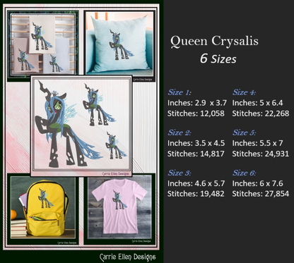 Queen Chrysalis Machine Embroidery Design | My Little Pony Equestrian Girl Gen 5 | Fan Art Design | 6 Sizes (2836)