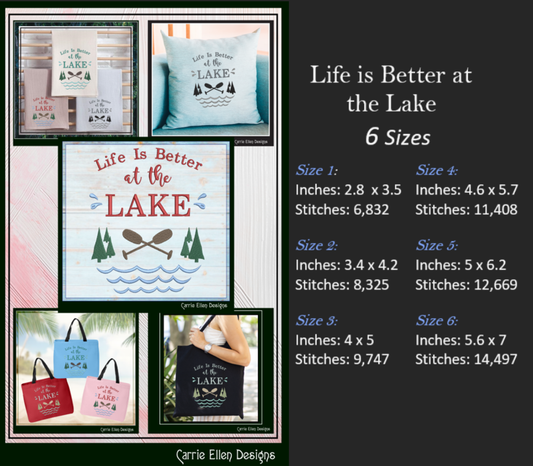 Life is Better at the Lake Machine Embroidery Design, Family Camping Vacation Décor, Beach House (2838)