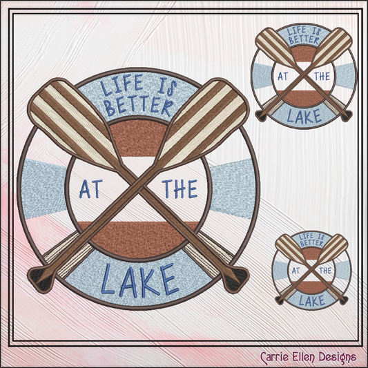 Life is Better at the Lake Machine Embroidery Design Saying, Swimmer Life Preserver Family Camping Vacation Décor, Beach House (2839)