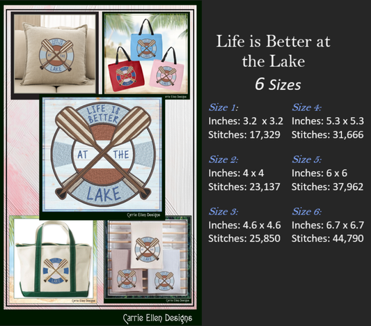 Life is Better at the Lake Machine Embroidery Design Saying, Swimmer Life Preserver Family Camping Vacation Décor, Beach House (2839)