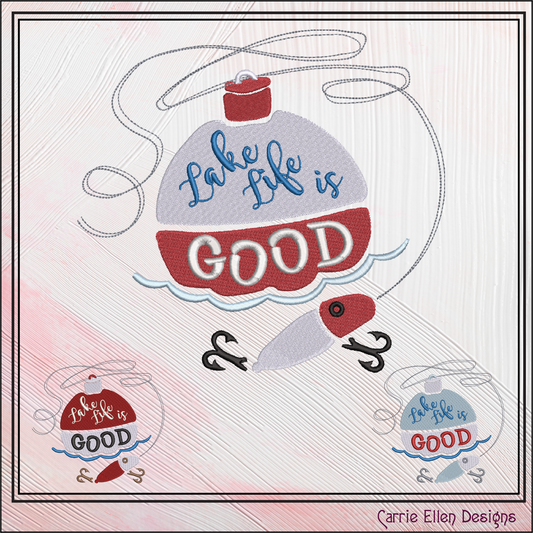 Lake Life is Good Machine Embroidery Design Saying, Fishing Lure Family Camping Vacation Décor, Beach House (2840)
