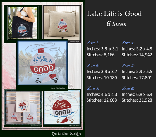 Lake Life is Good Machine Embroidery Design Saying, Fishing Lure Family Camping Vacation Décor, Beach House (2840)