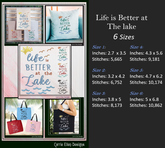 Lake Life Machine Embroidery Design Saying, Life is Better at the Lake with Family Camping Vacation House Décor (2841)