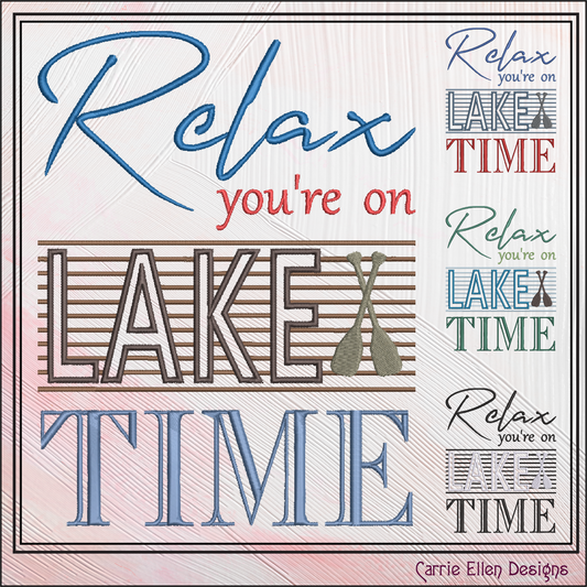 On Lake Time Machine Embroidery Design Saying, Relax with Family Camping Vacation Décor, Beach House (2842)