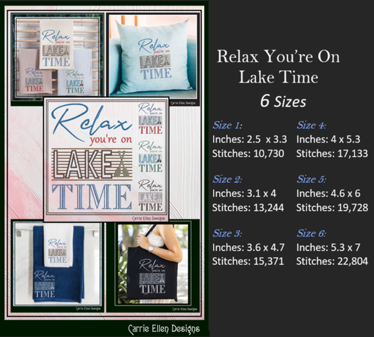 On Lake Time Machine Embroidery Design Saying, Relax with Family Camping Vacation Décor, Beach House (2842)