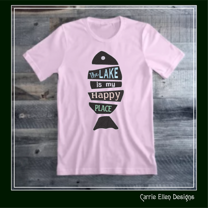 Lake Life Machine Embroidery Design Saying, The Lake is my Happy Place, Family Camping Fishing House Decor (2845)