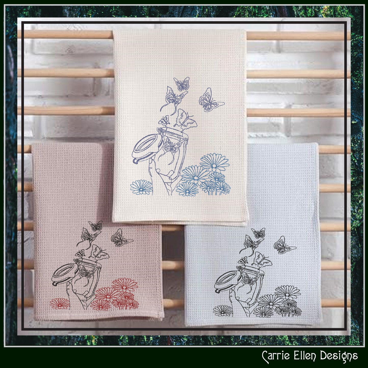 Mason Jar with Butterflies & Flowers – Whimsical Line Art Machine Embroidery Design | Garden Nature Theme, 6 Sizes (2849)