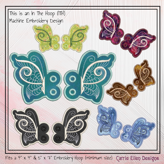 Butterfly In The Hoop Machine Embroidery Shoe Wings – Butterfly Bat Wings for Shoes and Boots, 4x4 and 5x7 Hoop Machine Embroidery Project (2854)