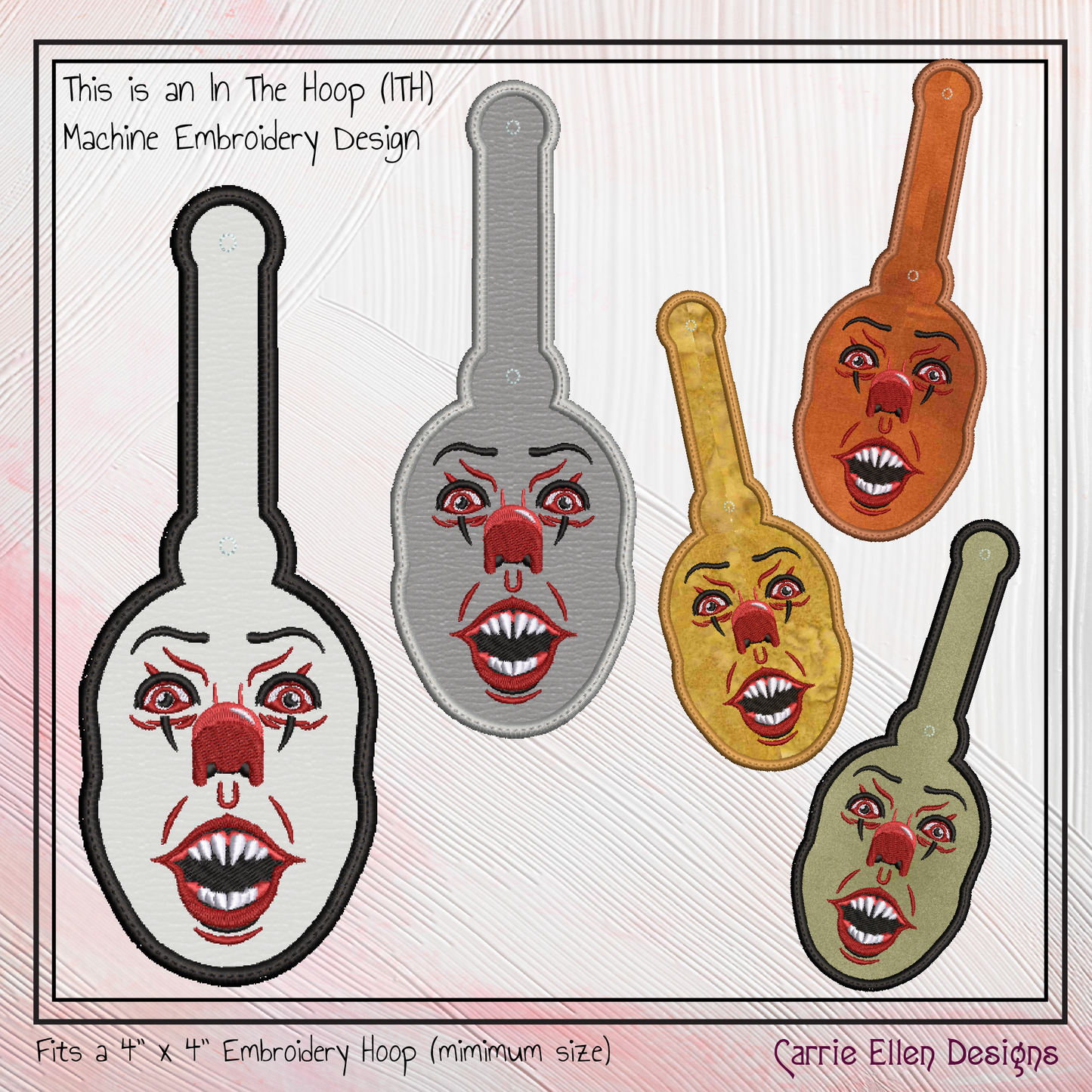 Pennywise the Clown ITH Keychain Machine Embroidery Design | Horror Clown In The Hoop Key Fob Pattern (2859)