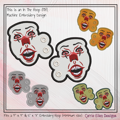 Pennywise The Clown Shoe Wings ITH Machine Embroidery Design | Horror-Inspired Lace-Up Sneaker Accessory | Spooky Shoe Charm Embroidery File (2860)