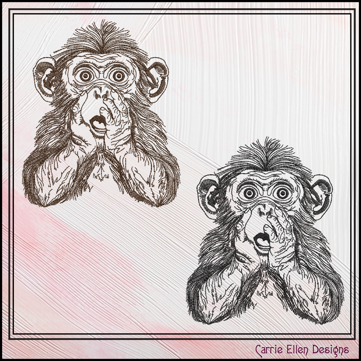 Chimpanzee Sketch Machine Embroidery Design | Realistic Monkey Embroidery Pattern | Wildlife Animal Sketch Stitch File, 6 Sizes (2868)