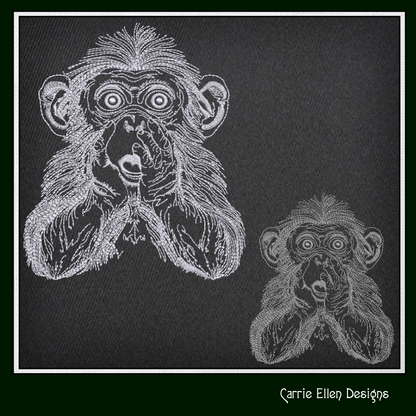 Chimpanzee Sketch Machine Embroidery Design | Realistic Monkey Embroidery Pattern | Wildlife Animal Sketch Stitch File, 6 Sizes (2868)