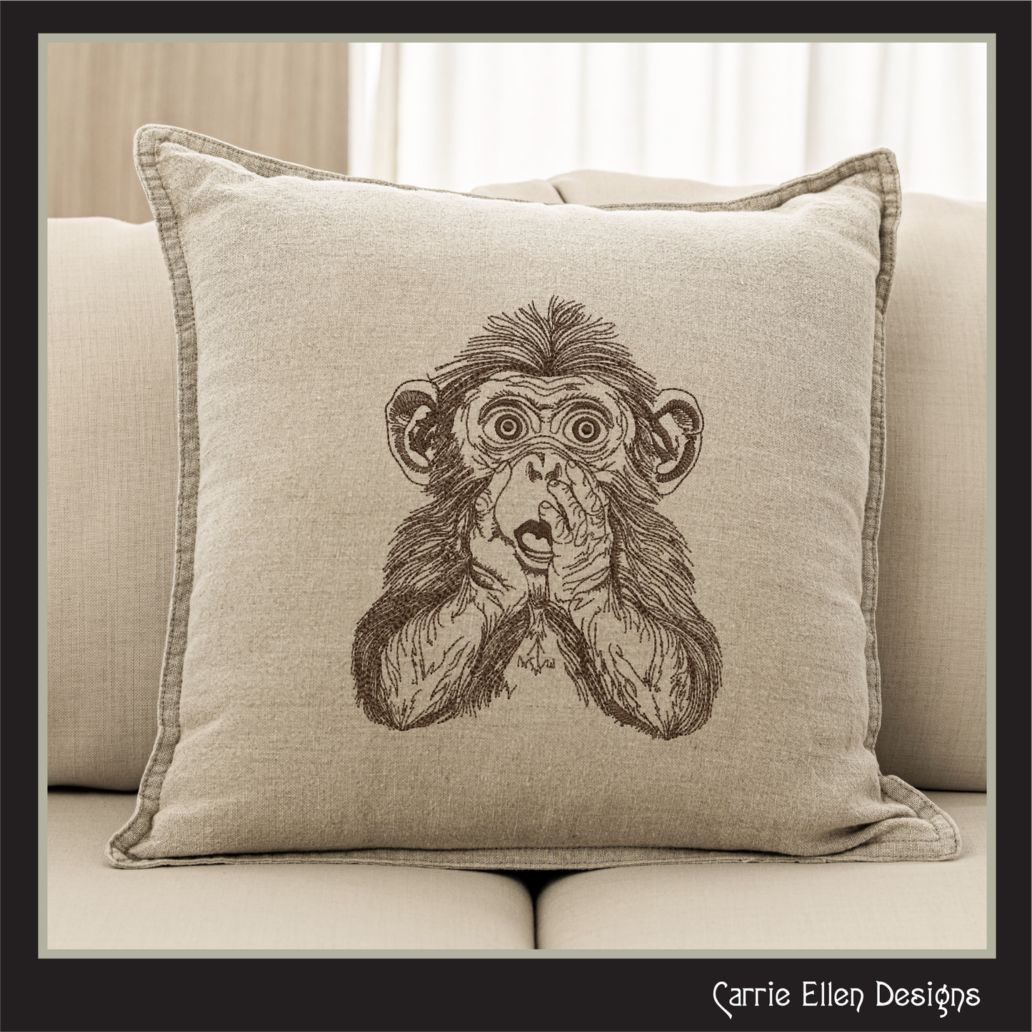 Chimpanzee Sketch Machine Embroidery Design | Realistic Monkey Embroidery Pattern | Wildlife Animal Sketch Stitch File, 6 Sizes (2868)