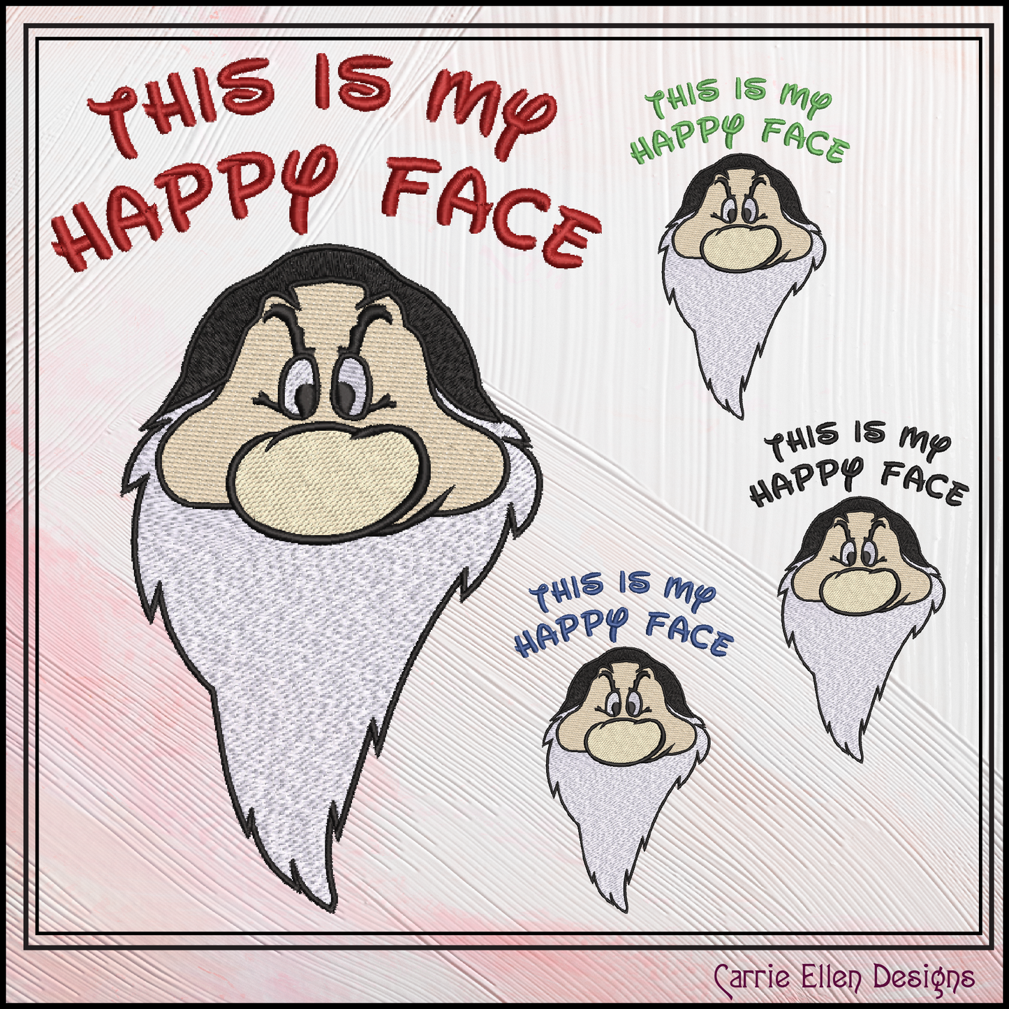 This Is My Happy Face Machine Embroidery Design | Funny Grumpy Dwarf Stitch File | Sarcastic Humor Embroidery, 6 Sizes (2871)
