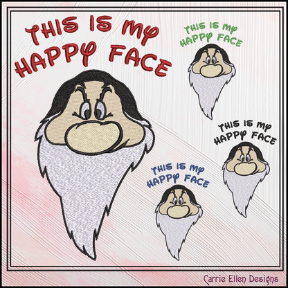 This Is My Happy Face Machine Embroidery Design | Funny Grumpy Dwarf Stitch File | Sarcastic Humor Embroidery, 6 Sizes (2871)