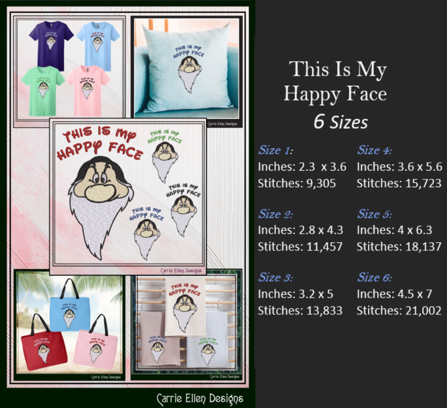 This Is My Happy Face Machine Embroidery Design | Funny Grumpy Dwarf Stitch File | Sarcastic Humor Embroidery, 6 Sizes (2871)