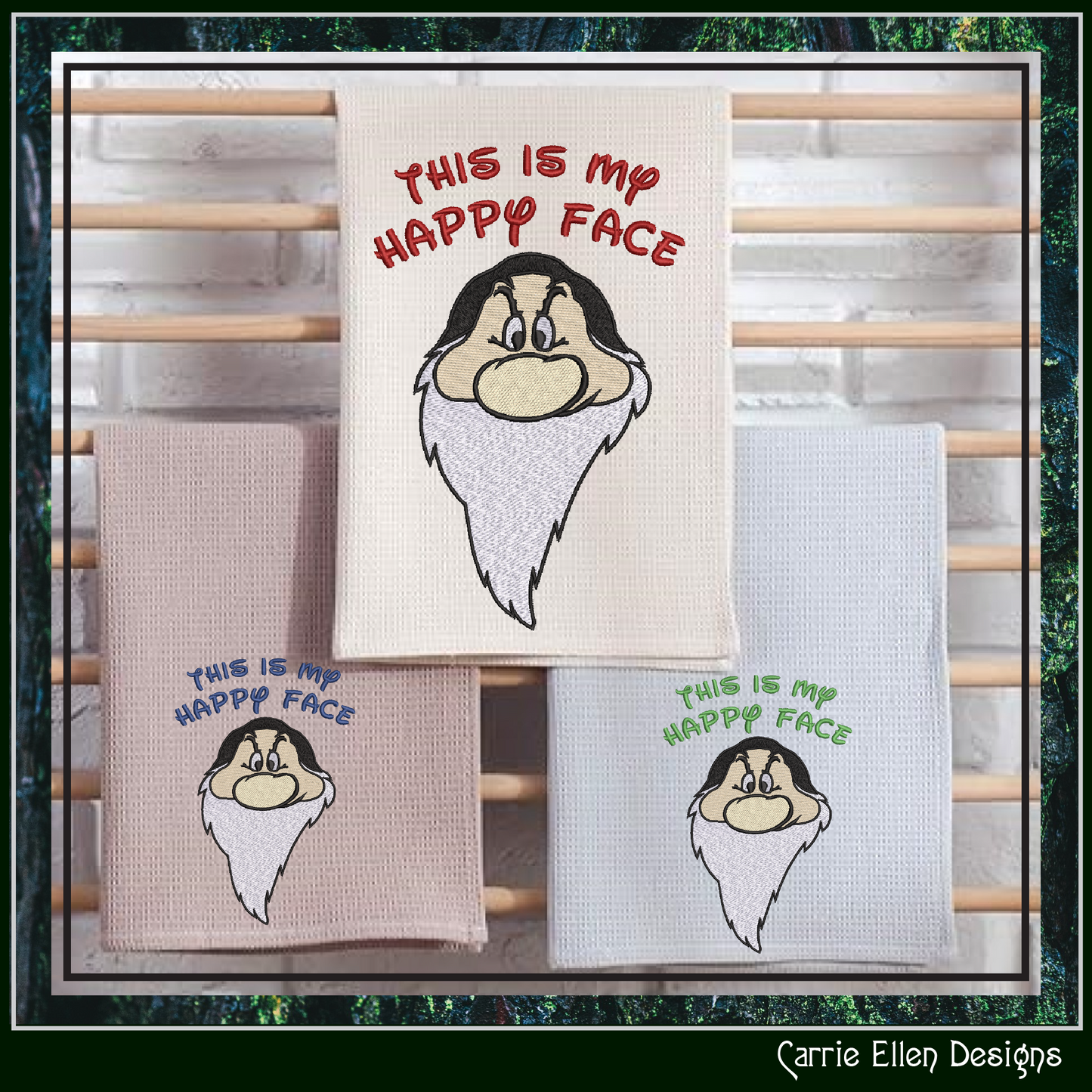 This Is My Happy Face Machine Embroidery Design | Funny Grumpy Dwarf Stitch File | Sarcastic Humor Embroidery, 6 Sizes (2871)